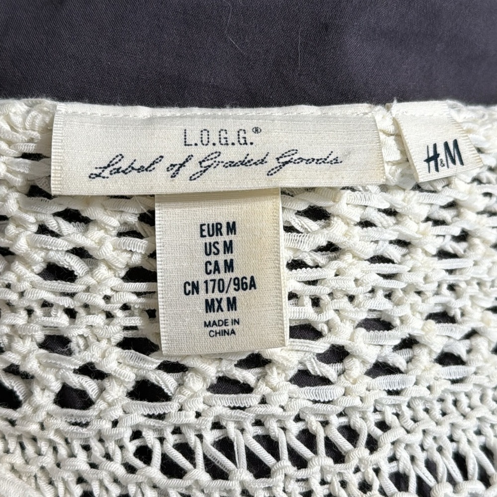 L.O.G.G Label of Graded Goods H&M Ivory‎ Crochet Dress Beach Coverup Sz M Y2K - Picture 6 of 7